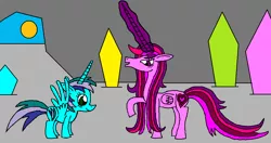 Size: 1202x633 | Tagged: safe, artist:killerbug2357, derpibooru import, oc, oc:angelica, oc:seraphina, unofficial characters only, alicorn, pony, 1000 hours in ms paint, alicorn oc, magic, ms paint