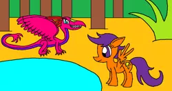 Size: 1209x638 | Tagged: 1000 hours in ms paint, artist:killerbug2357, derpibooru import, dragon, ms paint, safe, scootaloo, wrong cutie mark