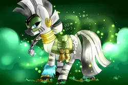 Size: 3000x2000 | Tagged: safe, artist:korashy, derpibooru import, zecora, the cutie re-mark, alternate hairstyle, alternate timeline, chrysalis resistance timeline, resistance leader zecora, saddle bag, smiling, solo