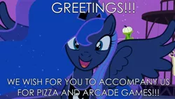 Size: 1920x1080 | Tagged: adorkable, bronybait, cute, date, derpibooru import, dork, food, gamer luna, image macro, meme, pizza, princess luna, safe, solo, traditional royal canterlot voice