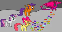 Size: 1024x541 | Tagged: 1000 hours in ms paint, apple bloom, artist:killerbug2357, cutie mark crusaders, derpibooru import, dragon, ms paint, safe, scootaloo, sweetie belle, wrong cutie mark