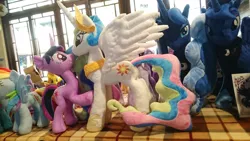 Size: 1200x675 | Tagged: artist:agatrix, artist:nekokevin, artist:whitedove-creations, boop, derpibooru import, female, irl, lesbian, noseboop, photo, plushie, princess celestia, princess luna, safe, shipping, spitfire, toy, twilestia, twilight sparkle