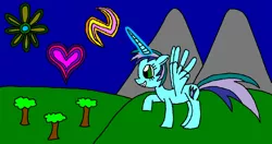 Size: 1024x539 | Tagged: safe, artist:killerbug2357, derpibooru import, oc, oc:angelica, unofficial characters only, alicorn, pony, 1000 hours in ms paint, alicorn oc, magic, ms paint, solo