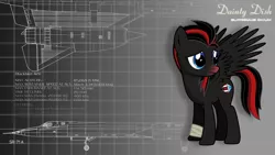 Size: 1024x576 | Tagged: artist:admiraltigerclaw, derpibooru import, oc, oc:dainty dish, safe, schematics, solo, sr-71 blackbird, stats, unofficial characters only