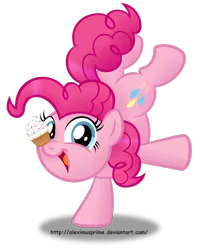 Size: 1024x1267 | Tagged: artist:aleximusprime, balancing, cupcake, cute, derpibooru import, diapinkes, food, on one hoof, open mouth, pinkie pie, ponies balancing stuff on their nose, safe, simple background, solo, transparent background