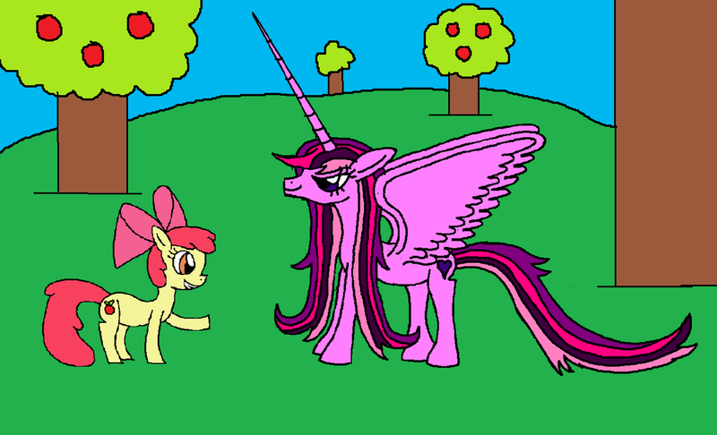 Size: 1024x622 | Tagged: safe, artist:killerbug2357, derpibooru import, apple bloom, oc, oc:seraphina, alicorn, pony, 1000 hours in ms paint, alicorn oc, ms paint, wrong cutie mark