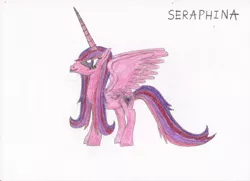 Size: 683x495 | Tagged: safe, artist:killerbug2357, derpibooru import, oc, oc:seraphina, unofficial characters only, alicorn, pony, alicorn oc, solo, traditional art
