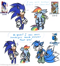 Size: 1000x1100 | Tagged: anthro, artist:hoshinousagi, bandage, crossover, derpibooru import, engrish, non-mlp oc, oc, oc:molly, rainbow dash, safe, sonic boom, sonicified, sonic the hedgehog, sonic the hedgehog (series), vulgar