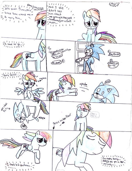 Size: 2550x3300 | Tagged: artist:luvsondash, comic, crossover, crossover shipping, derpibooru import, female, interspecies, male, rainbow dash, safe, shipping, sonicdash, sonic the hedgehog, sonic the hedgehog (series), straight, traditional art