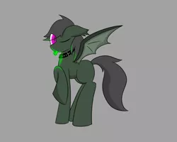 Size: 1280x1024 | Tagged: safe, artist:askhypnoswirl, derpibooru import, oc, oc:maraco arco, unofficial characters only, bat pony, pony, collar, glow, glowing tongue, solo