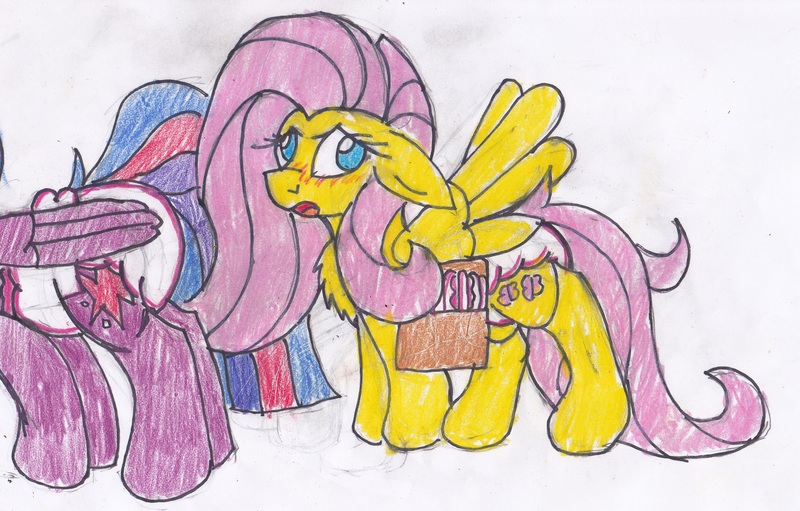 Size: 3109x1985 | Tagged: questionable, artist:cuddlelamb, derpibooru import, fluttershy, twilight sparkle, twilight sparkle (alicorn), alicorn, pony, the hooffields and mccolts, diaper, diaper fetish, female, mare, traditional art