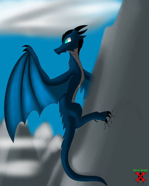 Size: 1280x1600 | Tagged: safe, artist:askhypnoswirl, derpibooru import, dragon, blue, cloud, mountain, solo