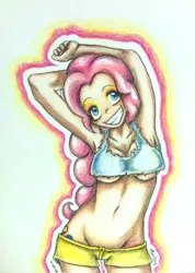 Size: 680x953 | Tagged: armpits, artist:gddisgrace, belly button, breasts, derpibooru import, female, human, humanized, pinkie pie, solo, solo female, source needed, suggestive, traditional art, underboob, useless source url