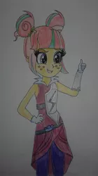Size: 1404x2499 | Tagged: safe, artist:blazingdazzlingdusk, derpibooru import, sour sweet, equestria girls, friendship games, crystal prep shadowbolts, drawing, hand on hip, solo, thumbs up, traditional art