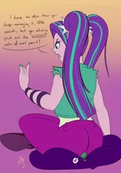 Size: 700x1000 | Tagged: suggestive, artist:goat train, deleted from derpibooru, derpibooru import, aria blaze, oc, oc:anon, equestria girls, arse-ia blaze, ass, butt crush, giantess, heart, macro, micro, nail polish, sitting, size difference