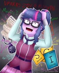 Size: 1022x1250 | Tagged: safe, artist:pika-chany, derpibooru import, sci-twi, twilight sparkle, equestria girls, friendship games, bahasa indonesia, clothes, crystal prep academy uniform, human twilight snapple, indonesian, magic capture device, school uniform, solo, twilight snapple