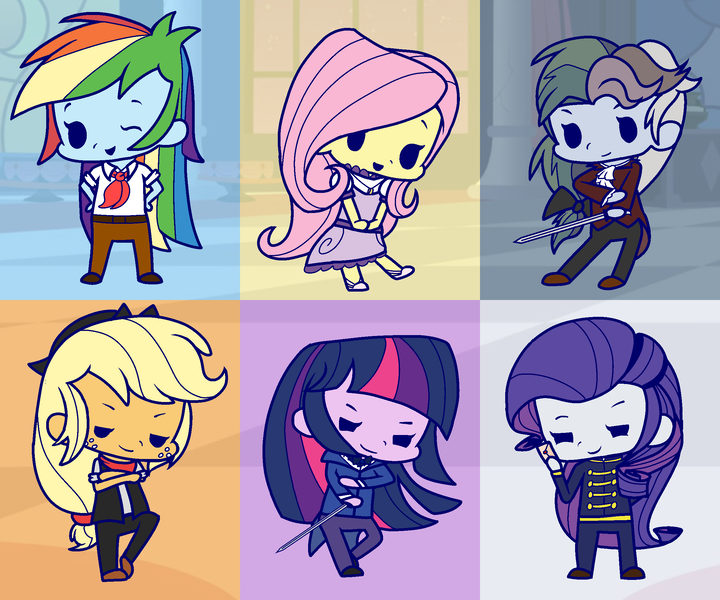 Size: 2400x2000 | Tagged: safe, artist:geraritydevillefort, derpibooru import, applejack, fluttershy, rainbow dash, rarity, twilight sparkle, equestria girls, chibi, monsparkle, rainbow dantes, rarifort, the count of monte cristo