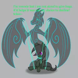 Size: 1280x1280 | Tagged: semi-grimdark, artist:askhypnoswirl, derpibooru import, oc, oc:iruuka, oc:maraco arco, unofficial characters only, bat pony, dragon, ghost, pony, ask, bondage, collar, controlled, glow, glowing eyes, glowing tongue, magic, spirit, string, text, tumblr