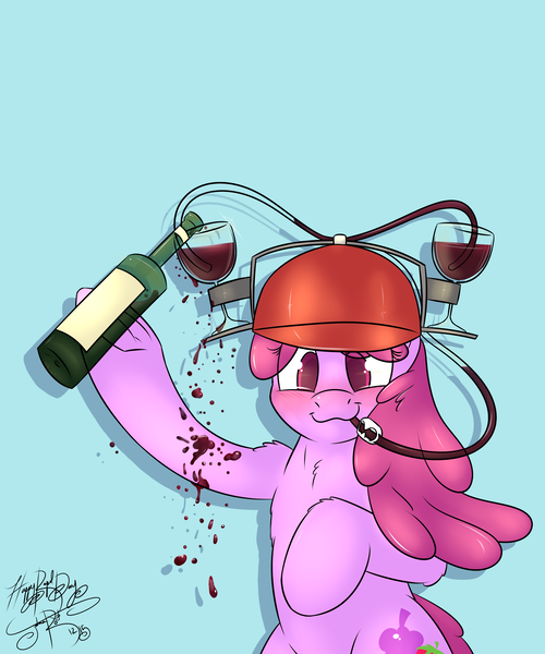 Size: 2917x3500 | Tagged: alcohol, artist:jorobro, berry punch, berryshine, derpibooru import, drinking hat, food, hat, majestic as fuck, safe, simple background, solo, wine, wine bottle, wine glass