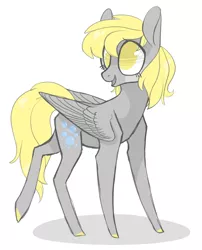 Size: 1280x1583 | Tagged: safe, artist:jellybeanbullet, derpibooru import, derpy hooves, pegasus, pony, female, looking back, mare, no pupils, simple background, solo, white background