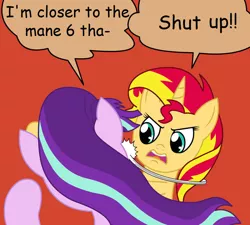 Size: 942x848 | Tagged: safe, derpibooru import, starlight glimmer, sunset shimmer, pony, the cutie re-mark, batman slaps robin, drama, my parents are dead, starlight drama, sunset vs starlight debate