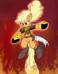 Size: 1280x1629 | Tagged: applejack, appleyang, artist:heir-of-rick, crossover, daily apple pony, derpibooru import, ember celica, red eyes, rwby, safe, semblance, solo, yang xiao long