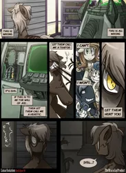 Size: 3000x4091 | Tagged: artist:dracojayproduct, comic, comic:lunar isolation, derpibooru import, horn, oc, oc:annabelle, oc:caroline, oc:eschar, oc:pierson, safe, tools, unofficial characters only