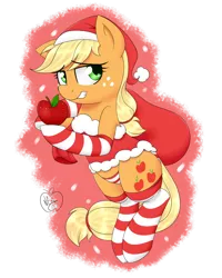 Size: 1280x1600 | Tagged: adorasexy, apple, applejack, artist:notenoughapples, clothes, cute, derpibooru import, food, grin, hat, jackabetes, looking at you, panties, sack, santa hat, santa sack, semi-anthro, sexy, sexy santa costume, simple background, socks, solo, striped socks, striped underwear, suggestive, transparent background, underwear