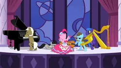 Size: 1280x720 | Tagged: beauty brass, clothes, derpibooru import, dress, frederic horseshoepin, gala dress, octavia melody, parish nandermane, pinkie pie, pony pokey, safe, screencap, the best night ever, youtube link