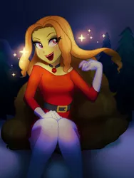 Size: 1200x1600 | Tagged: safe, artist:rileyav, derpibooru import, adagio dazzle, equestria girls, alternate hairstyle, beautiful, christmas, clothes, female, gloves, lipstick, open mouth, santa costume, sitting, solo, thigh boots