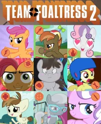 Size: 1052x1290 | Tagged: apple bloom, artist:smashinator, babs seed, button mash, conceptual, demoman, derpibooru import, diamond tiara, edit, engie bloom, engineer, featherweight, heavy, image macro, medic, meme, pyro, pyro belle, safe, scootaloo, scout, scoutaloo, silver spoon, sniper, soldier, spy, sweetie belle, team fortress 2, truffle shuffle