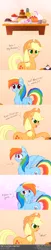 Size: 1920x9496 | Tagged: safe, artist:dsp2003, derpibooru import, applejack, pinkie pie, rainbow dash, earth pony, pegasus, pony, ..., :o, appledash, banana, blushing, bubble, cake, chest fluff, comic, confused, dialogue, ear fluff, female, floating heart, food, frown, fruit, gradient background, grin, heart, ice cream, innuendo, jelly, lesbian, lidded eyes, looking at you, looking away, mare, misunderstanding, open mouth, pie, pineapple, please be gentle, pointing, raised hoof, shipping, shy, smiling, spread wings, surprised, text, wat, wide eyes, wingboner, wings