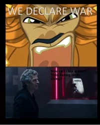Size: 823x1026 | Tagged: derpibooru import, doctor who, exploitable meme, meme, obligatory pony, prince rutherford, safe, the zygon inversion, tranquil fury, twelfth doctor, unreadable text, war, war declaration meme, yak