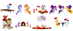 Size: 7800x3300 | Tagged: safe, artist:v0jelly, derpibooru import, adagio dazzle, apple bloom, applejack, aria blaze, coloratura, derpy hooves, doctor whooves, moondancer, roseluck, scootaloo, sonata dusk, starlight glimmer, sunset shimmer, sweetie belle, time turner, trixie, twilight sparkle, twilight sparkle (alicorn), zecora, ponified, alicorn, pony, zebra, acoustic guitar, annoyed, book, christmas, christmas ponies, christmas presents, clothes, cute, cutie mark crusaders, decerations, doctorderpy, eyes closed, female, flower, fourth doctor's scarf, guitar, hat, male, mare, microphone, poinsettia, pointy ponies, present, raindeer hat, rara, santa hat, scarf, scissors, shared clothing, shared scarf, shipping, simple background, singing, sleeping, straight, table, the dazzlings, transparent background, tree