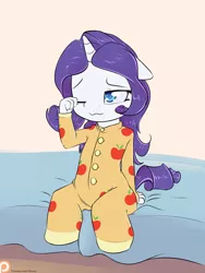 Size: 1050x1400 | Tagged: anthro, artist:alasou, chibi, clothes, cute, derpibooru import, implications, implied rarijack, morning ponies, one eye closed, pajamas, patreon, patreon logo, raribetes, rarity, safe, solo, unguligrade anthro, waking up