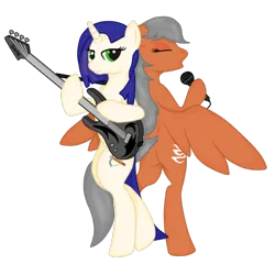 Size: 700x700 | Tagged: safe, artist:virenth, derpibooru import, oc, oc:crescendo, oc:crossbow sting, unofficial characters only, pony, bipedal, guitar, singing