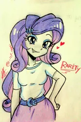Size: 853x1280 | Tagged: safe, artist:aizy-boy, derpibooru import, rarity, equestria girls, clothes, skirt, solo, traditional art