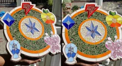 Size: 3000x1634 | Tagged: artist:scarred-spike, craft, custom, derpibooru import, element of generosity, element of honesty, element of kindness, element of laughter, element of loyalty, element of magic, elements of harmony, irl, mosaic, photo, safe, stained glass