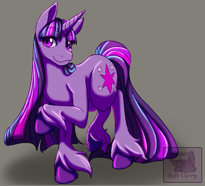 Size: 1104x1000 | Tagged: safe, artist:pastel-pony-pictures, deleted from derpibooru, derpibooru import, twilight sparkle, pony, unicorn, female, long mane, long tail, looking at you, mare, raised hoof, raised leg, smiling, solo, unicorn twilight, unshorn fetlocks