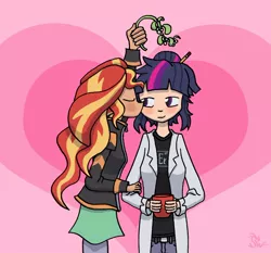 Size: 790x735 | Tagged: safe, artist:sensko, derpibooru import, sci-twi, sunset shimmer, twilight sparkle, equestria girls, cute, erbium, female, kissing, lesbian, mistletoe, scitwishimmer, shipping, sunsetsparkle