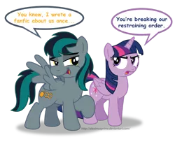 Size: 1024x845 | Tagged: safe, artist:aleximusprime, derpibooru import, twilight sparkle, twilight sparkle (alicorn), oc, oc:blackgryph0n, alicorn, pony, blackgryph0n, female, flirting, funny, mare, restraining order, shipping, shipping denied, simple background, this will not end well, transparent background, twigryph