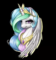 Size: 1263x1360 | Tagged: artist:calyartist, bedroom eyes, bust, colored pupils, derpibooru import, portrait, princess celestia, safe, smiling, solo