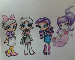 Size: 2882x2304 | Tagged: artist:sonicthehedgehogbf, crossover, daisy duck, derpibooru import, disney, female, ghost, human, humanized, lah, night of the werehog, rarity, rouge the bat, safe, sonic the hedgehog (series), traditional art