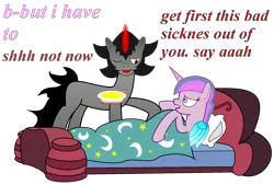 Size: 1941x1312 | Tagged: safe, artist:franciska1991, derpibooru import, king sombra, twilight sparkle, twilight sparkle (alicorn), alicorn, pony, cold blooded twilight, caring for the sick, engrish, female, male, mare, shipping, sick, simple background, straight, transparent background, twibra