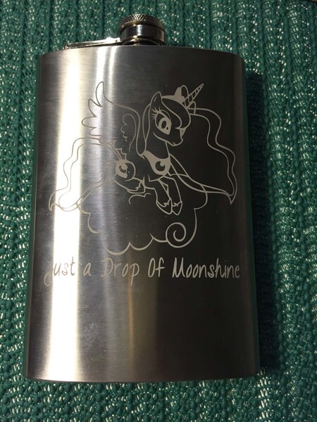 Size: 1200x1600 | Tagged: alcohol, craft, derpibooru import, engraving, flask, food, irl, moonshine, object, photo, princess luna, safe, solo