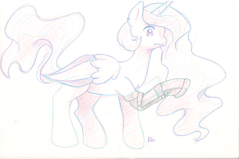 Size: 1695x1130 | Tagged: amputee, artificial hoof, artist:pekou, concerned, derpibooru import, fanfic art, lost to the sands, princess celestia, safe, solo, traditional art