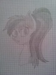Size: 1920x2560 | Tagged: safe, artist:snowy_sprinkles, derpibooru import, rainbow dash, cute, drawing, fanart, graph paper, grayscale, monochrome, ponytail, tongue out, traditional art