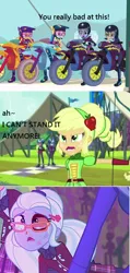 Size: 510x1072 | Tagged: semi-grimdark, derpibooru import, edit, applejack, indigo zap, lemon zest, rainbow dash, sugarcoat, sunny flare, sunset shimmer, equestria girls, friendship games, abuse, abuse edit, black eye, eqg abuse edits, female, screencap comic, sugarbuse