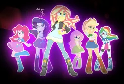 Size: 1113x756 | Tagged: suggestive, derpibooru import, applejack, fluttershy, pinkie pie, rainbow dash, rarity, sunset shimmer, equestria girls, friendship games, ass, eyes on the prize, female, lesbian, shipping, shit eating grin, smirk, sunsarity, the ass was fat