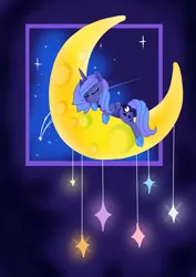 Size: 2893x4092 | Tagged: artist:wingedmakayla, derpibooru import, eyes closed, moon, princess luna, prone, s1 luna, safe, sleeping, solo, stars, tangible heavenly object